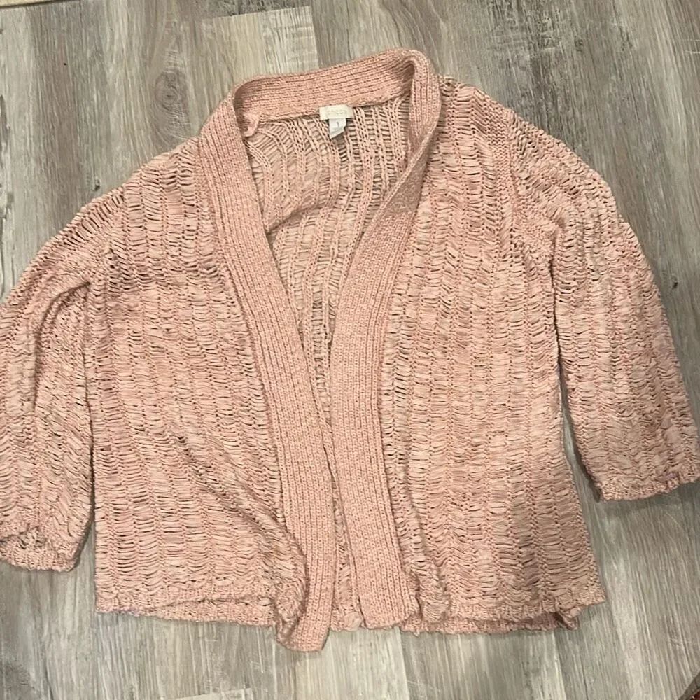 Chico’s blush open weave knit cardigan Size 1